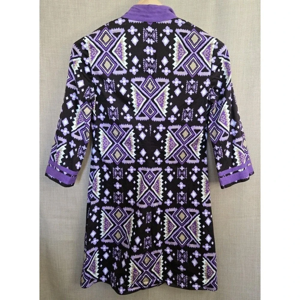 Tory Burch Purple Geometric Ikat Print Split Neck Tunic Dress Size 6 Boho Chic‎